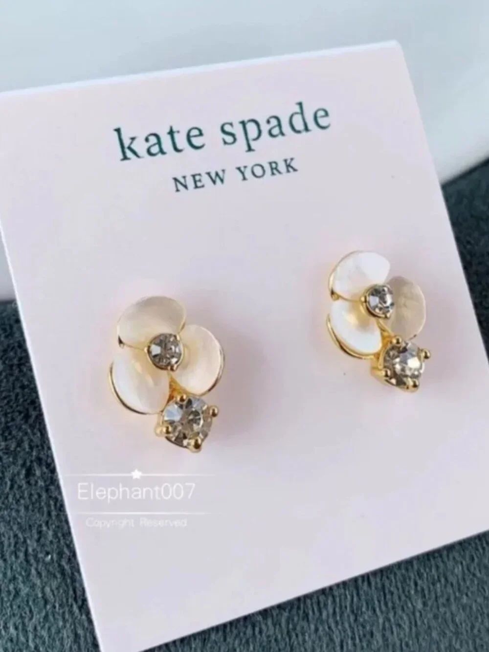 Kate Spade New York Gold Tone Mother of Pearl Flower Crystal Drop Stud Earrings